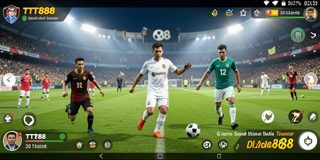 Screenshot utama TTT888 menampilkan aksi seru di lapangan sepak bola.